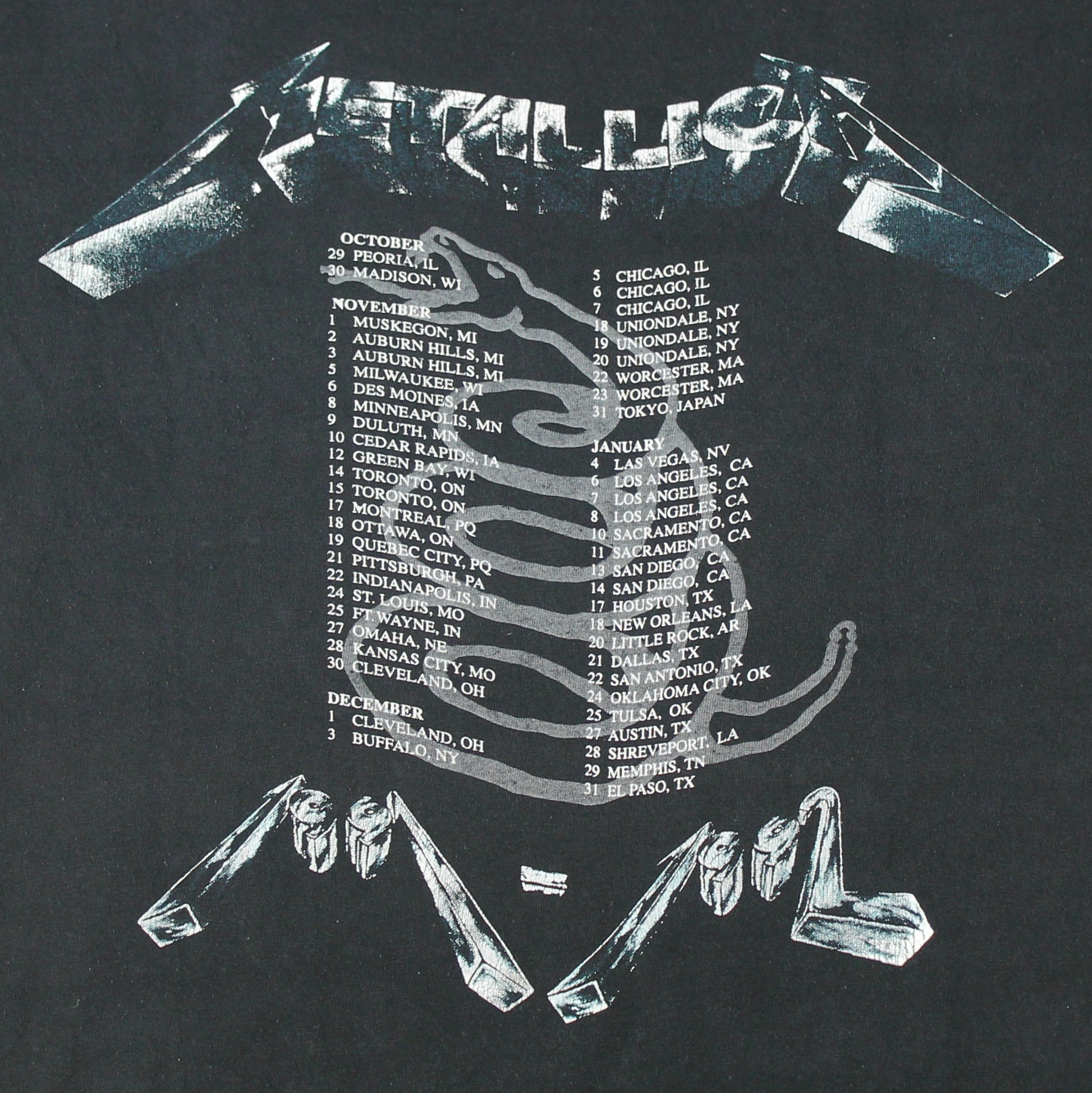 metallica black album us tour 1991 shirt xl