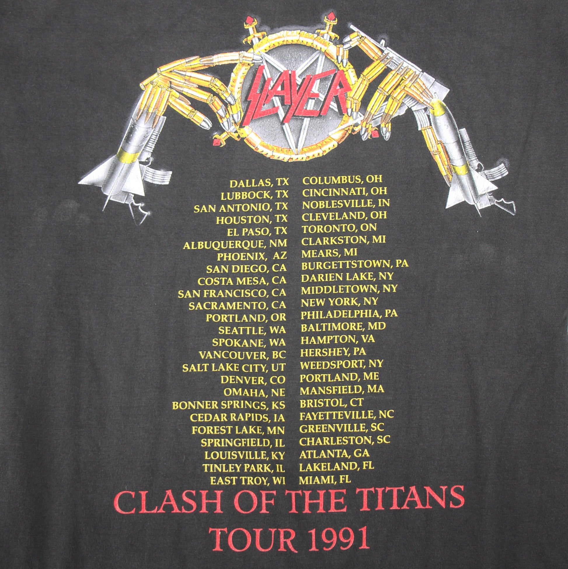 slayer clash of titans tour 1991 vintage shirt xl