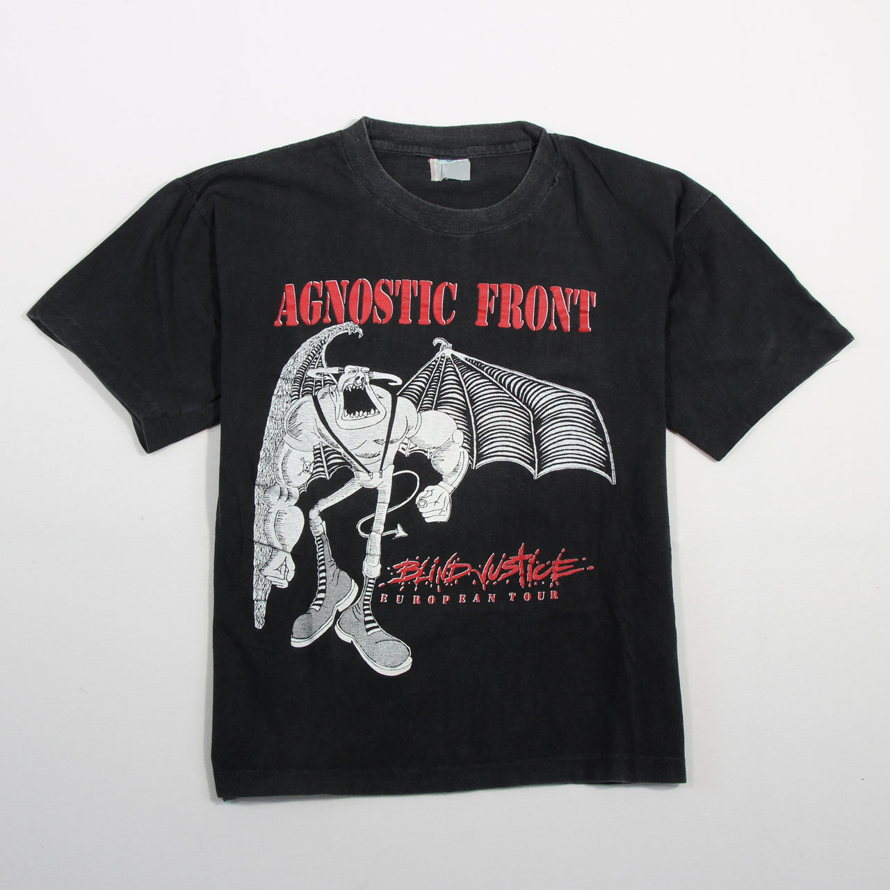 agnostic front blind justice european tour 1990 vintage shirt m