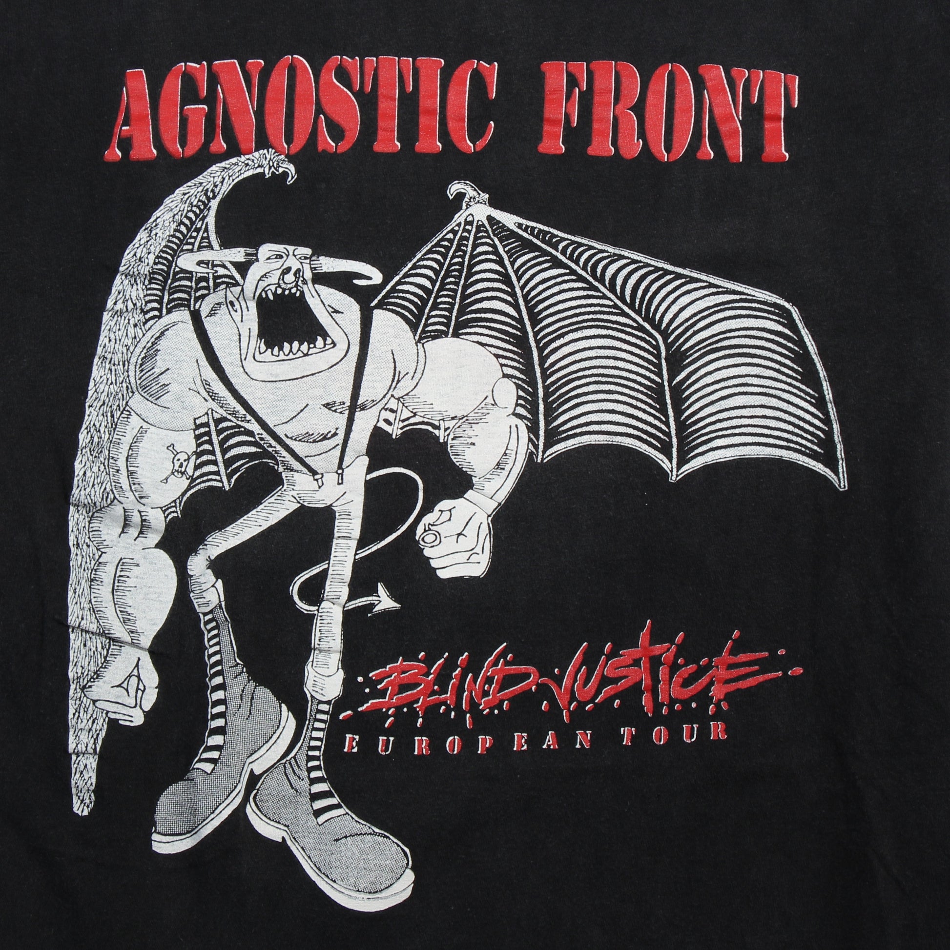 agnostic front blind justice european tour 1990 vintage shirt m