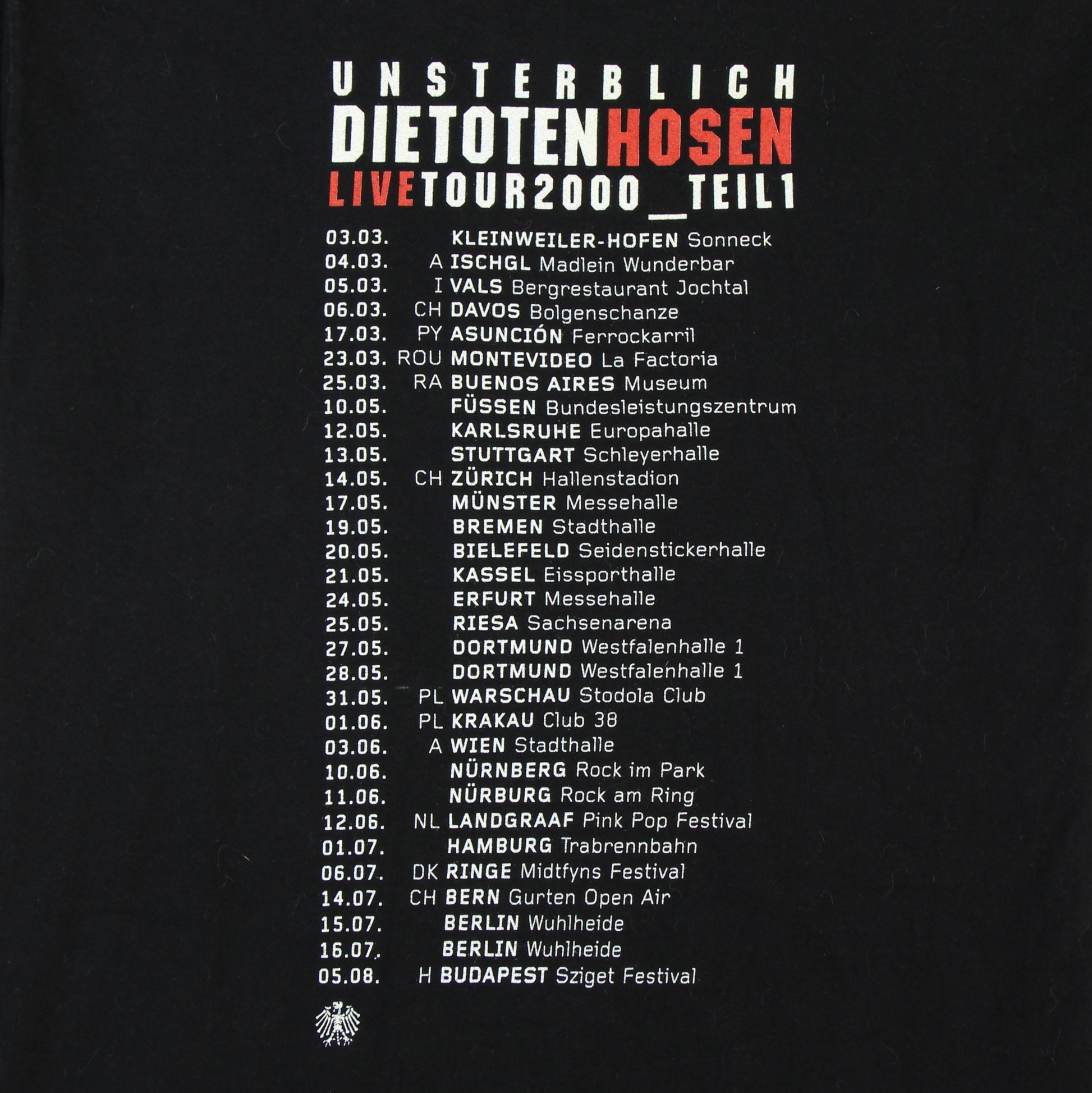 die toten hosen unsterblich tour 2000 vintage shirt xl