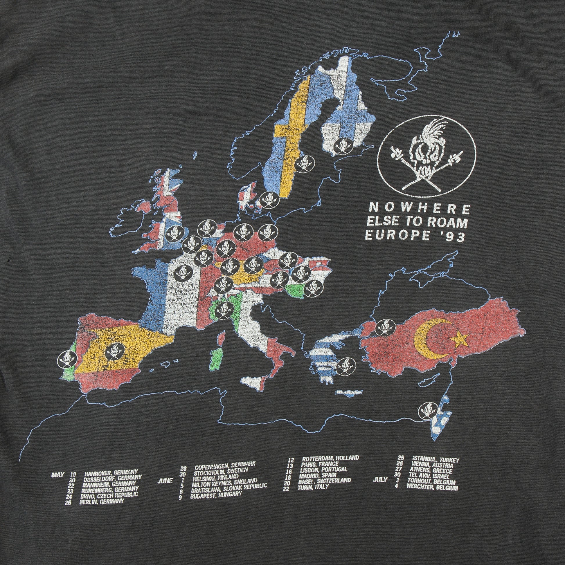 metallica no where else to roam europe 1993 vintage band shirt l